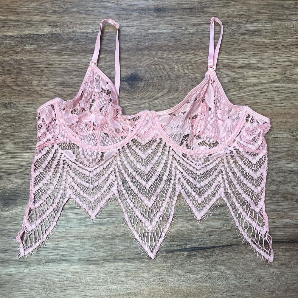elegant moments vintage 90s asymetrical fairy lace pastel pink bralette size 2x